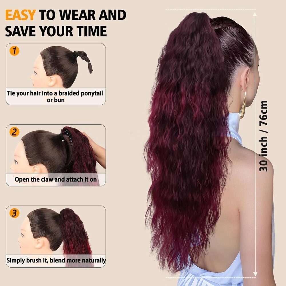30 Inch Synthetic Wavy Ponytail Extension with Claw Clip Natural Look - Picture 6 of 7